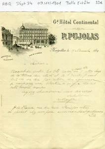 Dépt 34 - Montpellier Place de la Comédie - Belle Entête d'un Hôtel - 09/11/1901 - Picture 1 of 1