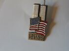Pin Back United We Stand World Trade Center Twin Tower USA Flag Silver Tone 