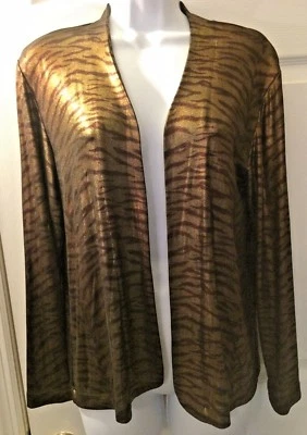 CHICO’S Traveler Jacket Bronze Animal Print Monique Tiger Coat Metallic Sz 1 S 8 - Image 1 of 4