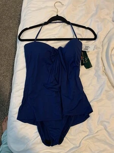 LAUREN RALPH LAUREN SWIMSUIT FLYAWAY TUMMY CONTROL ONE PIECE BLUE sz 6 - Picture 1 of 2