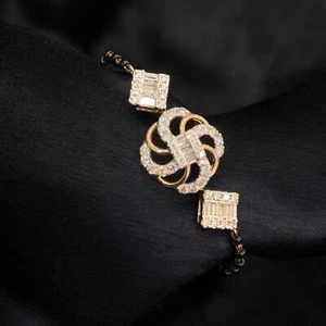 Stunning 0.88 TCW Round Baguette Cut Diamonds Mangalsutra Bracelet 14K Rose Gold - Picture 1 of 18