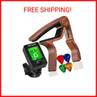 Guitar Tuner and Guitar Capo, Clip-On Tuner with Rosewood Color Capo for Acousti