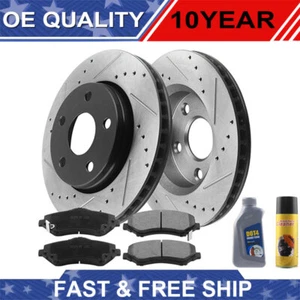 Front Slotted Brake Rotors and Ceramic Pads for 2007 -2017 Jeep Wrangler w/Fluid - Foto 1 di 8
