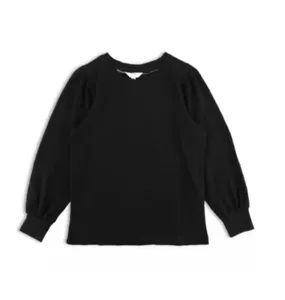 WOMENS' LONG SLEEVE PUFF SLEEVE TOP SWEATER 100% COTTON Black Size L (12-14) NWT - Picture 1 of 6