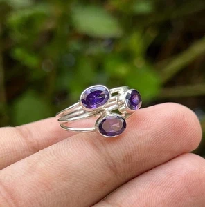Amethyst Gemstone 925 Sterling Silver Handmade Ring Gifts For Her Jewelry R-3016 - Picture 1 of 7