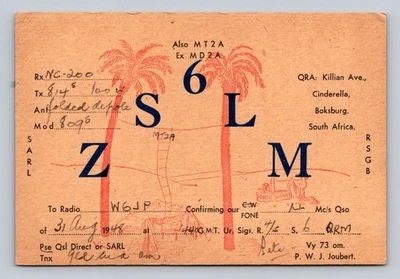 Ham Radio QSL ZS6LM South Africa 1948 Folded Dipole 100W NC-200 - Image 1 of 2