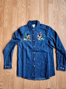 Disney Weihnachten bestickt Langarm Denim Jeanskleid Shirt Mickey & Minnie Gr. S - Bild 1 von 7