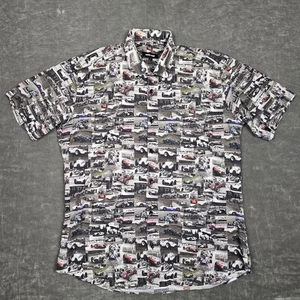 Jared Lang Shirt Mens Large Multicolor Button Up Racing Cars Print Short Sleeve - Picture 1 of 7