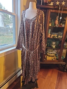 Camisón y bata largos vintage rosa Kmart estampado de leopardo poliéster satinado 3X nuevos con etiquetas - Imagen 1 de 23