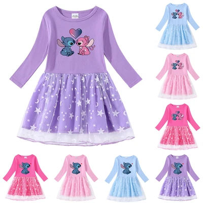 Kids Angel Stitch Tutu Skirt Long Sleeve Princess Party Fancy Tulle Dress - Image 1 of 4