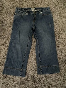 Metro 7 Jeans Size 10 Capri Rhinestone Blue Stretch Denim Bling - Picture 1 of 7