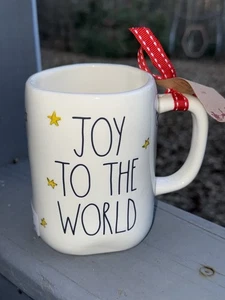 NEW Rae Dunn JOY TO THE WORLD Christmas Mug With Santa And Stars Double Sided - Picture 1 of 2