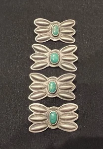 Navajo Butterfly Design Old Green Turquoise Sterling Buttons ~1-1/4” 16.3g Rare - Picture 1 of 9