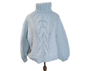Heartworking Knitwear Women’s Chunky Wool Turtleneck Sweater Blue - Picture 1 of 6