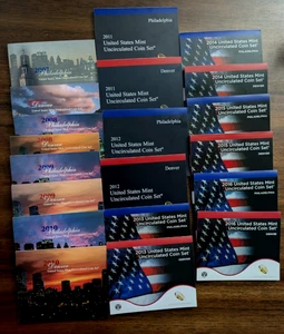 2007-2016 US Mint Philadelphia and Denver Uncirculated Coin Sets, Good Condition - Picture 1 of 2