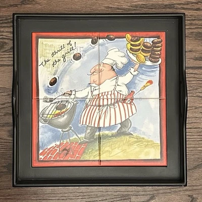Mud Pie “Grill Guy” Tile Serving Tray - BBQ Chef Design, Signed Tracy Flickinger - Image 1 of 4