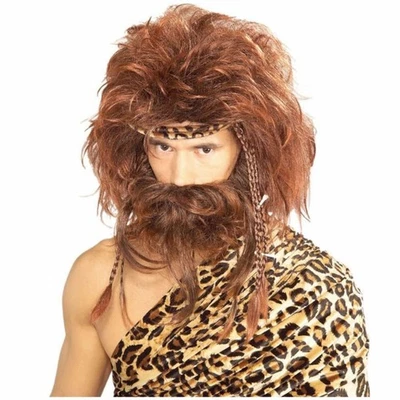 Caveman Stone Age Prehistoric Brown Braided Adult Mens Costume Beard Wig - Image 1 of 2