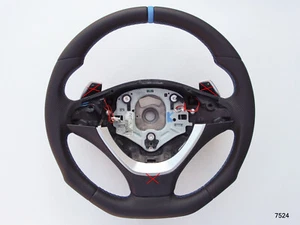 BMW X5 E70 X6 E71 NAPPA LEATHER ERGONOMIC INLAYS HEATED shift FLAT BOTTOM blue - Picture 1 of 12