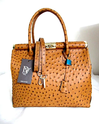 ITALIAN LOCK & KEY OSTRICH-EMBOSSED LEATHER BAG HANDBAG SATCHEL - MADE IN ITALY - Image 1 of 4