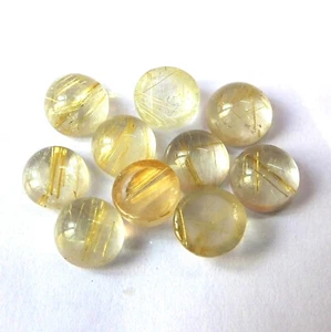 Natural Golden Rutilated Quartz Cabochon 7X7 mm Round Cut Gemstone 10 Pieces Lot - Picture 1 of 3