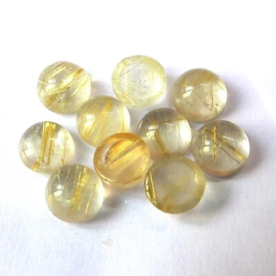 Natural Golden Rutilated Quartz Cabochon 7X7 mm Round Cut Gemstone 10 Pieces Lot - Image 1 of 3