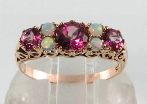SUBLIME 9K 9CT ROSE GOLD PINK TOPAZ & FIERY OPAL ART DECO INS RING FREE RESIZE - Picture 1 of 6
