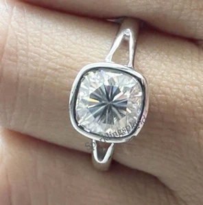 6 mm Cushion Cut Moissanite Split Band Engagement Ring Solitaire Bezel Set Ring - Picture 1 of 12