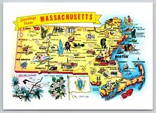 Postcard Greetings from Massachusetts State Map