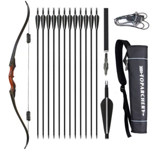 60" Archery Takedown Recurve Bow30-50lbs Wooden Riser&12XCarbon Arrow&Quiver Set - Picture 1 of 27