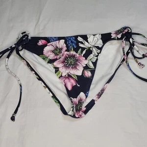 Bikinihose groß Schnürung Seiten zum Binden marineblau Hintergrund Blumenmuster neu ohne Etikett - Bild 1 von 4