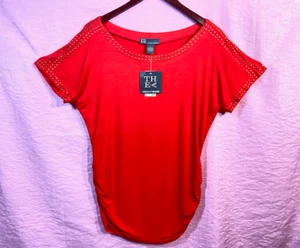 NWT~ CHELSEA & THEODORE~Red Embellished Studded Blouse/Top~ Size L - Picture 1 of 4