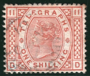GB QV TELEGRAPH SG.T10 1s Orange-Brown Plate 11 WMK CROWN Used Cat £200- YOR10 - Picture 1 of 6