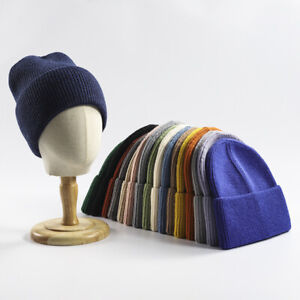 Unisex Beanie Thick Soild Hat Winter Warm Knitted Cashmere Ski Cap Men Women