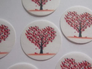 12 PRECUT edible wafer/rice paper Valentine Disc Heart tree cake/cupcake toppers - Picture 1 of 3