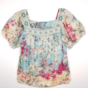 Johnny Was Blouse Large Kichica Padme Cupra Rayon Floral Relaxed Ballon Sleeves - Picture 1 of 16