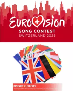 33FT Eurovision 2025 Song Contest 28 x 9" x 6" Fabric Flag Bunting Banner Decor - Picture 1 of 6