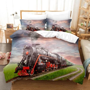 Ancient Steam Train Field Duvet/quilt Cover Queen Bedding Set Pillowcase - Picture 1 of 10