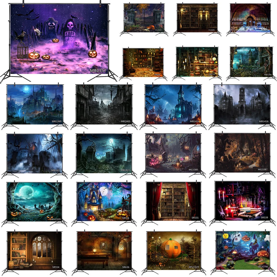Halloween Backdrop Tombstone Castle Alchemy Laboratory Background Studio Props - Image 1 of 4