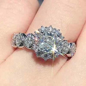 2Ct Round Cut Moissanite Halo Engagement Ring 14K White Gold Plated - Picture 1 of 4