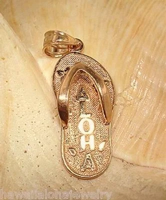 COLGANTE MEDIANO CHANCLAS ALOHA PLUMERIA HAWAIANO ORO ROSA 14K MACIZO 10 MM Foto 1 de 3