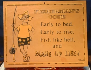 Lustige Vintage Fisherman’s Code Holz Plakette Schild Wand Florida Mann Humor 9,5"x12" - Bild 1 von 3