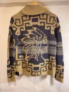 RRL Ralph Lauren Cardigan 100% Cotton HAND KNIT Indian Head Men's Size M USED - Picture 1 of 11