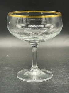 Mediados de siglo, cristal transparente champán cupé con borde dorado - Imagen 1 de 7