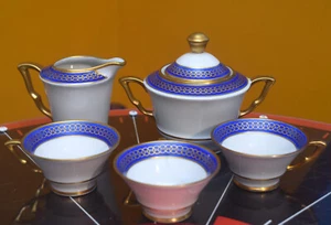 6 PIECE VINTAGE RICHARD GINORI NETTUNO CREAMER SUGAR ESPRESSO DEMITASSE ART DECO - Picture 1 of 8