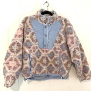 American Eagle Womens Small Jackwt Sherpa Aztec Pink Blue Snap Boxy Oversize - Picture 1 of 8