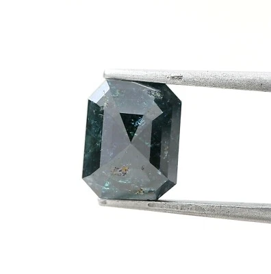 BIG REAL NATURAL DIAMOND 3.52TCW GRAYISH BLUE SPARKLING EMERALD STEP CUT PENDANT - Image 1 of 4
