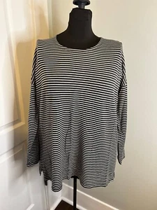 Eileen Fisher Black White Stripe Long Sleeve Stretch Tunic Top Womens Petite S - Picture 1 of 7