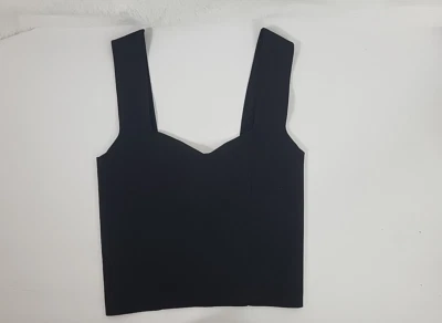 Camiseta sin mangas A.L.C Jordana Crop Stretch negra cuello en V correa ancha talla extra pequeña Foto 1 de 4