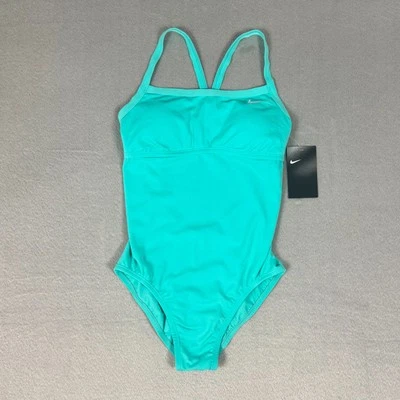Nike Womens Racer Back One-Piece Swimsuit NESSB390-318 Aqua Blue NEW - Image 1 of 4