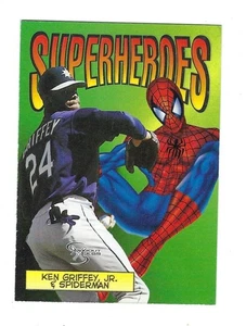 1998 Skybox Dugout Axcess Superheroes Ken Griffey Jr.  & Spiderman #3SH - Picture 1 of 2